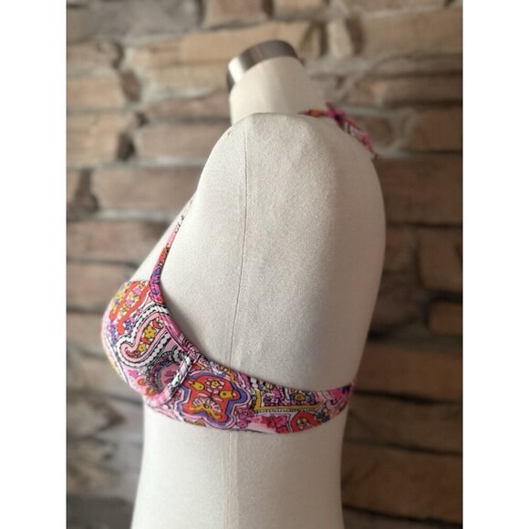 Aerie Brooke Bikini Top 34B Pink Paisley Twist Front Underwire Halter Swim - Picture 2 of 5